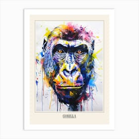 Gorilla Colourful Watercolour 2 Poster Art Print