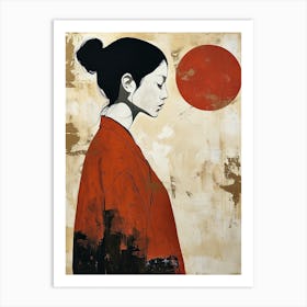 Asian Woman With Red Sun Art Print