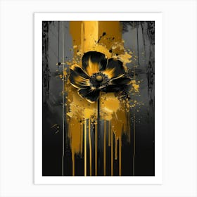 Black And Gold Flower Canvas Art Art Print