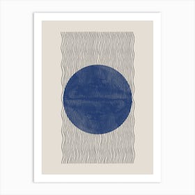 Blue Sun And Waves, Minimalistic Art Print