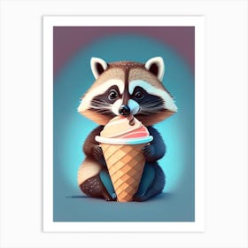 Cute Raccoon Eating Ice Cream Art Print