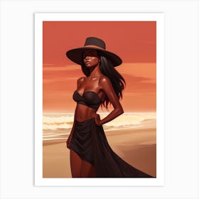 Illustration of an African American woman at the beach 126 Art Print
