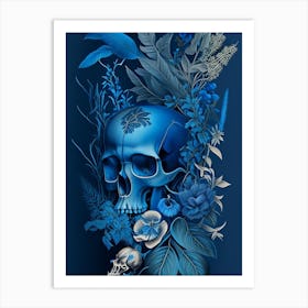 Animal Skull Blue Botanical Art Print