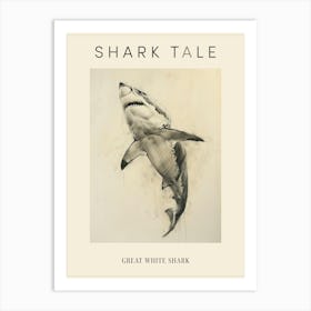 Great White Shark Vintage Illustration 1 Poster Art Print