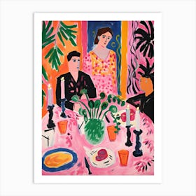 Christmas Dinner Party Friends Painting In The Style Of Matisse Holidays Art Print