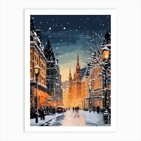 Winter Travel Night Illustration Vienna Austria 1 Art Print