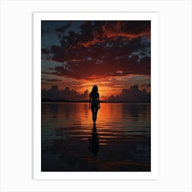 Silhouette Of A Woman At Sunset 1 Art Print