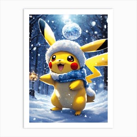 Snowy Pikachu Is Surrounded By Night Ice Crystals Art Print