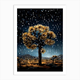 Joshua Tree With Starry Sky With Rain Drops In South Western Style (4) Art Print