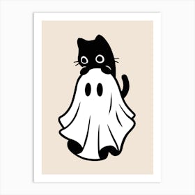 Ghost Cat Hand Drawing Illustration Art Print