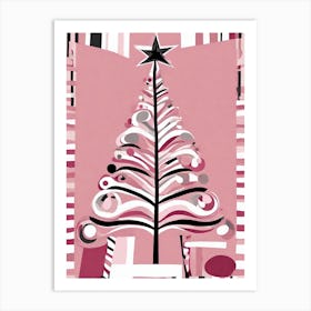 Pink Christmas Tree Cubism Art Print