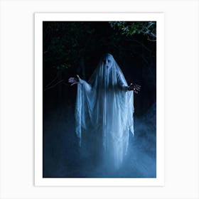 Ghostly Figure Mid Scream Behind A Semi Transparent Veil Ethereal Hands Reaching Out From The Mis (1) 2 Art Print