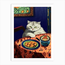 A White Cat And Pasta 3 Art Print