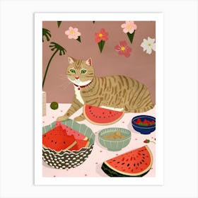 Cat And Watermelon 2 Art Print