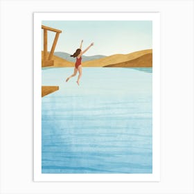 Girl Jumping Into The Water Art Print