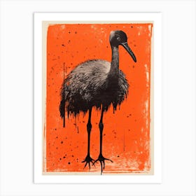 Ostrich, Woodblock Animal Drawing 3 Art Print