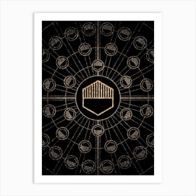 Geometric Glyph Radial Array in Glitter Gold on Black n.0236 Art Print