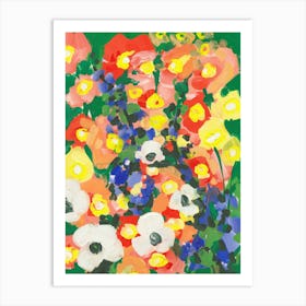 Big White Flowers With Blue Bells Art Print