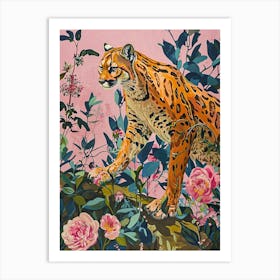 Floral Animal Painting Cougar 2 Art Print