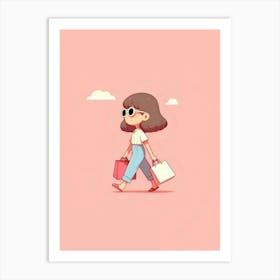 Girl With Shopping Bags 1 Art Print