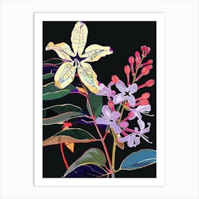 Neon Flowers On Black Lilac 3 Art Print