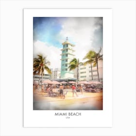 Miami Beach Watercolour Travel Poster 2 Art Print