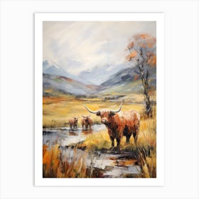 Warm Tones Highland Cow Impressionism Style Painting 2 Art Print