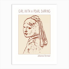 Line Art Minimalist – Girl With A Pearl Earring Johannes Vermeer – Classic Painting 1 Art Print