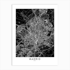 Madrid Black And White Map Art Print