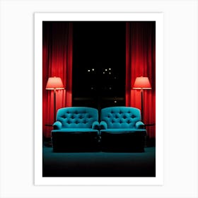 Two Blue Couches In Front Of A Window Art Print