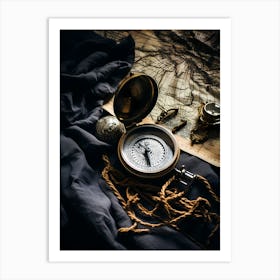 Compass On A Map 3 Art Print