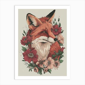 Amazing Red Fox With Flowers 27 Art Print