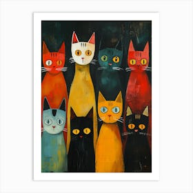 Cats In A Row 1 Art Print