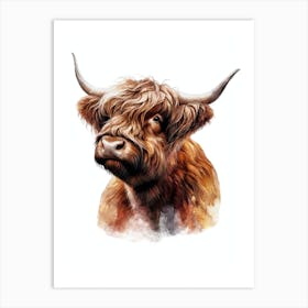 Cute Highland Cow Watercolor Painting Portrait Art Print