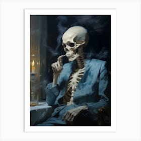 A Painting Of A Skeleton Smoking A Cigarette 2 Art Print