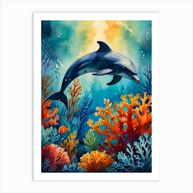 Graceful Dolphin in Coral Paradise Art Print