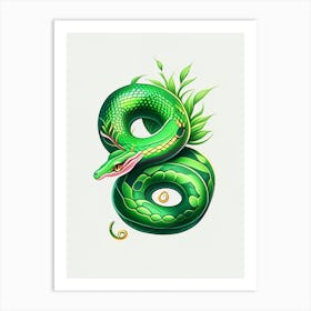 Smooth Green Snake Tattoo Style Art Print