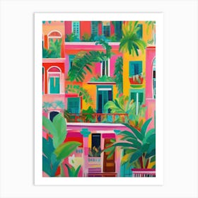 Colorful building and tropical plants Affiche