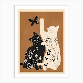 Abstract Floral Cats 2 Art Print