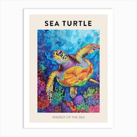 Rainbow Doodle Sea Turtle  Poster 1 Art Print