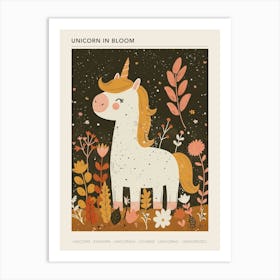 Unicorn In A Meadow Of Flowers Mustard Muted Pastels 1 Poster Art Print