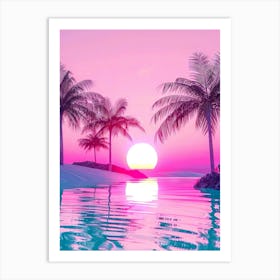 Sunset With Palm Trees Art Print