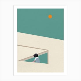 Minimal art Girl Sitting On A Bench Art Print