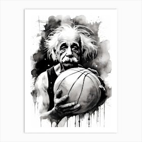 Albert Einstein Playing Basketball Abstract Painting (2) Art Print
