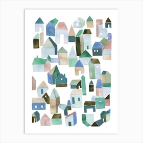 Town Scandi Houses Blue Art Print