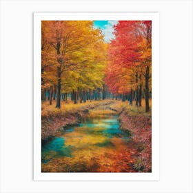 A Beautiful Painting Of A Stream Flowing Through A Forest Art Print