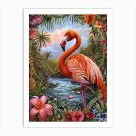 Greater Flamingo Bolivia Tropical Illustration 5 Art Print