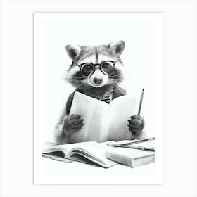 Raccoon Reading A Book 1 Art Print