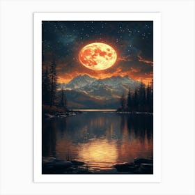 Full Moon Over Lake 9 Art Print