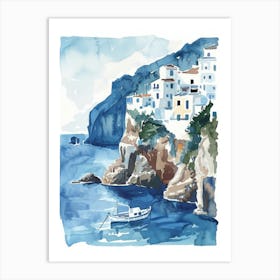 Watercolor Of A Seaside Village Art Print